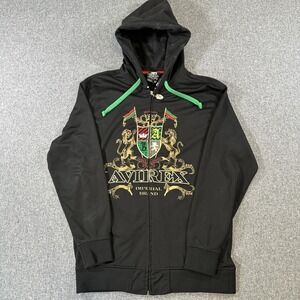 Vintage Avirex Imperial Brand Full Zip Hoodie Black Crest Graphic Mens Medium